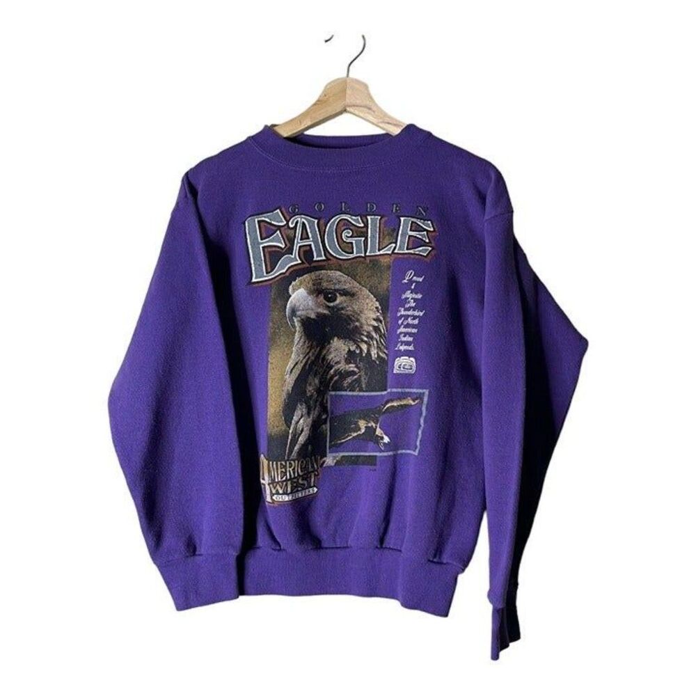 Vintage 90s Medium Golden Eagle Sweatshirt Purple Made in USA Tultex